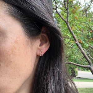 Woman wearing Sterling Silver Teardrop Post Earrings - Trisha Flanagan