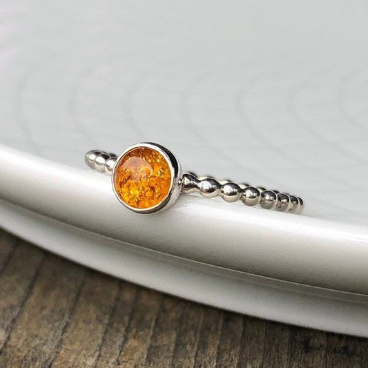 Medium Baltic Amber Silver Ring - Trisha Flanagan