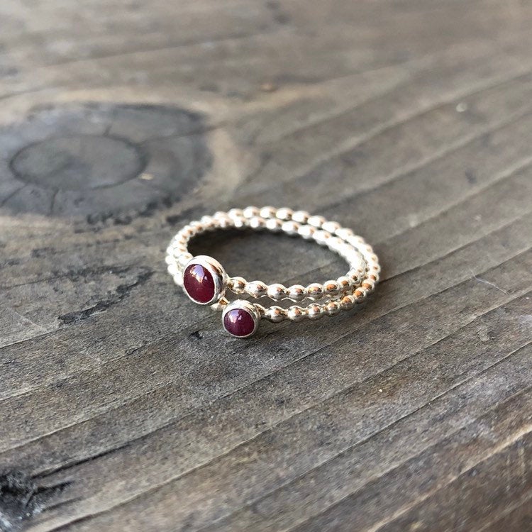 Different size a Mini Genuine Ruby Gemstone Sterling Silver Stacking Rings - Trisha Flanagan