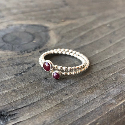 Different size a Mini Genuine Ruby Gemstone Sterling Silver Stacking Rings - Trisha Flanagan