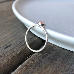 Medium Rose Quartz Silver Textured Ring side view - Trisha Flanagan