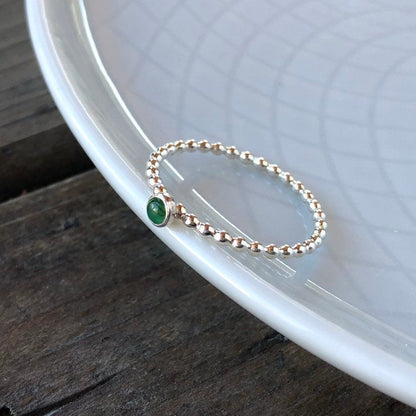 Mini Emerald Silver Stacking Ring side view - Trisha Flanagan