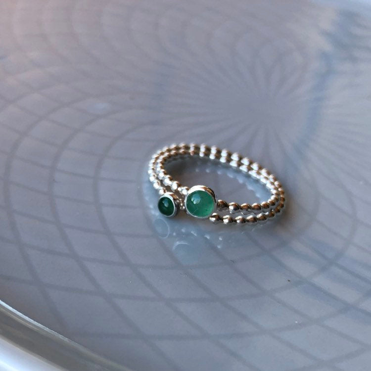 Different sized Emerald Silver Stacking Rings - Trisha Flanagan