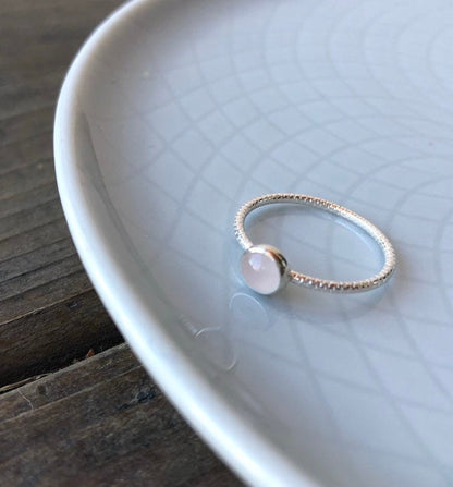 Medium Rose Quartz Silver Textured Ring - Trisha Flanagan