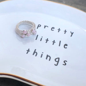 Several Small Pink Opal Sterling Silver Rings stacked - Trisha Flanagan